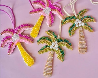 Beaded Palm Tree Bag Charm Tropical Purse Charm Coastal Keychain Personalized Palm Tree Charm for bridesmaids gift bachelorette bag charm