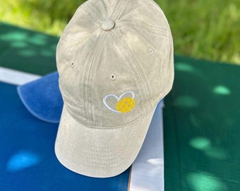 Pickleball hat pickleball baseball cap pickleball embroidered heart hat pickleball lovers gift for friend adjustable fit cotton denim cap