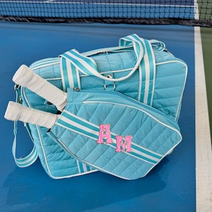 Pickleball Puffer Bag with paddle cover Aqua Pickleball Bag Pickleball Gift for pickleball lover personalized bag Custom tote bag Sports bag