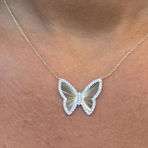 Butterfly Diamond Pendant Necklace 14K Yellow Gold Necklace