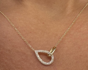 Dainty Diamond Pear Pendant, 14K Gold Necklace, Gold Pendant Necklace, Modern Jewelry, Unique Necklace, Gift for Mom, Everyday Necklace
