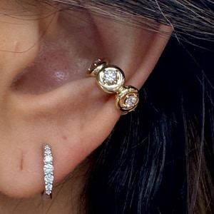 14K Yellow Gold Diamond Ear Cuff No Piercing Required