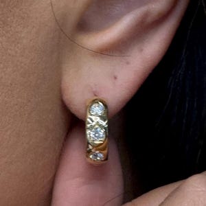 Diamond Huggie Hoop Earrings, 14k Gold Hoops