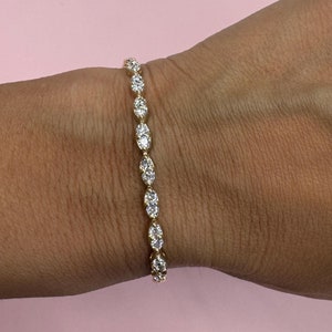 Marquis-förmige Illusion-Tennis-Armband, Gelbgold-Diamant-Armband, Diamant-Tennis-Armband, Geburtstagsgeschenk