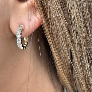 Diamond Huggie Hoop Earrings, 14K Yellow Gold Huggie Hoops