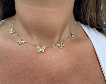 Butterfly Chain 14k Yellow Gold Diamond Pendant Fashion Necklace