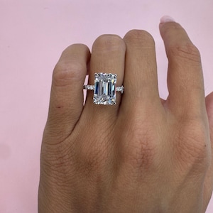 Lab Grown Diamond Emerald Cut Engagement Ring, 14k White Gold Engagement Ring