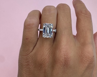 Lab Grown Diamond Emerald Cut Engagement Ring, 14k White Gold, IGI Certified