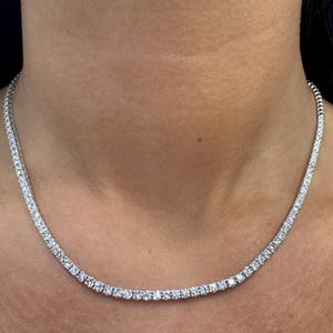 Diamond Tennis Necklace, 14K White Gold, Dainty Gold Necklace, Womens Necklace, Gift for Her