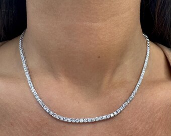 Dainty 14K White Gold Diamond Tennis Necklace, 4.75 Carat