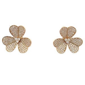 Diamond Floral Stud Earrings 14K Yellow Gold