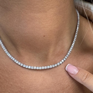 14K White Gold Lab Grown Diamond Tennis Necklace, Chain Necklace, Gold Necklace, Diamond Chain, Diamond Choker