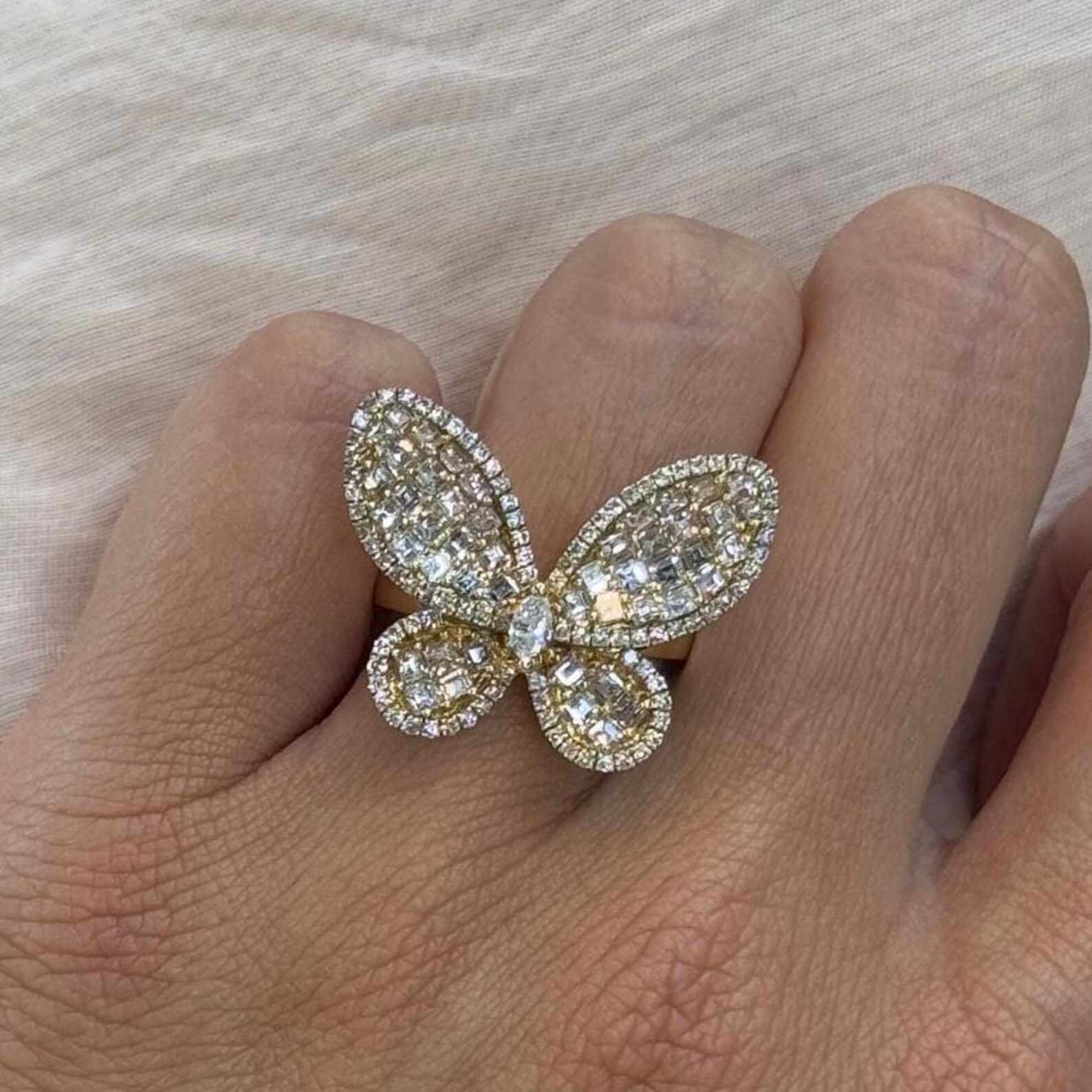 18K Yellow Gold Large Monarch Butterfly Ring Statement Ring - Etsy