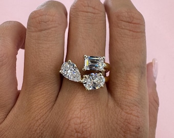 Three Stone 14K Yellow Gold Lab Grown Diamond Statement Ring