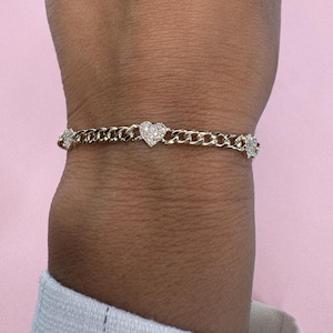 Diamond Heart Cuban Link Bracelet