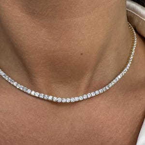 Lab Grown Straight Line Tennis Necklace, Chain Necklace, Gold Necklace, Diamond Chain, Diamond Choker