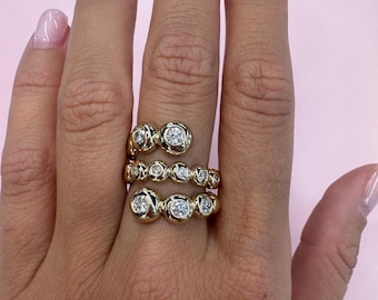 14K Yellow Gold Diamond Spiral Ring, Bezel Set