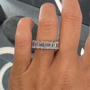 18K White Gold Lab-Grown Emerald Cut Eternity Band for Women, Lab Grown Wedding Band, Lab Grown Diamond Band