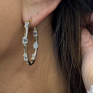 Lab Grown Diamond 14k Yellow Gold cvd Hoop Earrings Emerald Cut