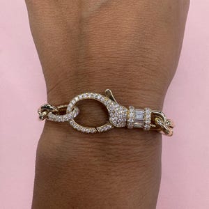 14K Yellow Gold Bracelet, Diamond Clasp Link Bracelet, Chunky Gold Bracelet, Gift for Her