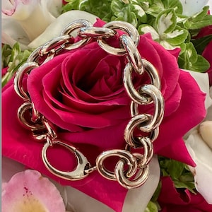 14K Yellow Gold Oval Link Bracelet, Chunky Gold Bracelet