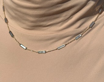 Mother of Pearl Station Necklace, 14KY