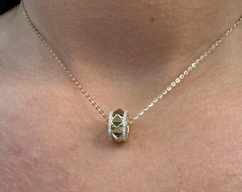 18K Yellow Gold 3D Diamond Pendant Necklace, Handmade