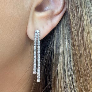 14K White Gold Diamond Dangle Earrings, Unique Bridal Earrings, Wedding Gift for Her