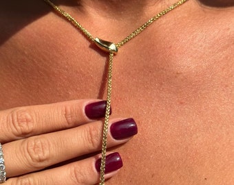 Elegant 14K Yellow Gold Snake Lariat Necklace - Modern and Sophisticated Design, Lightweight & Timeless Jewelry Piece