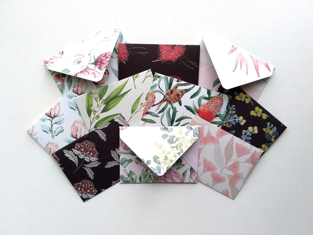 NATIVE FLORA Mini Envelopes - Set of 10 Handmade Mini Envelopes With ...