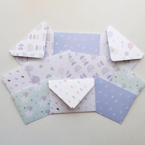 BABY CUDDLES Mini Envelopes - Set of 10 handmade mini envelopes with blank notecards - The Paper Stack