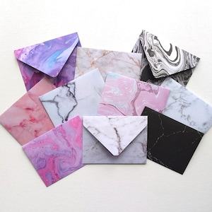 MARBLED Mini Envelopes - Set of 10 handmade mini envelopes with blank notecards - The Paper Stack