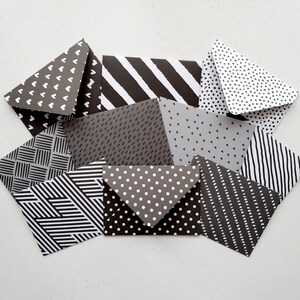 MONOCHROME Mini Envelopes - Set of 10 handmade mini envelopes with blank notecards - The Paper Stack