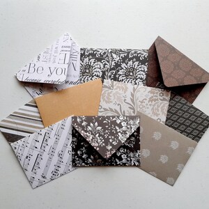 VINTAGE MONOCHROME Mini Envelopes - Set of 10 handmade mini envelopes with blank notecards - The Paper Stack