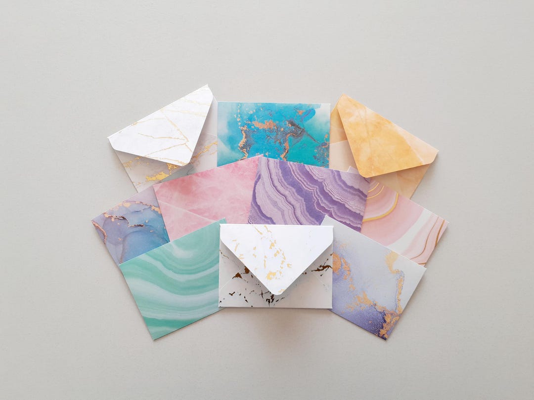MARBLED SWIRLS Mini Envelopes - Set of 10 Handmade Mini Envelopes With ...