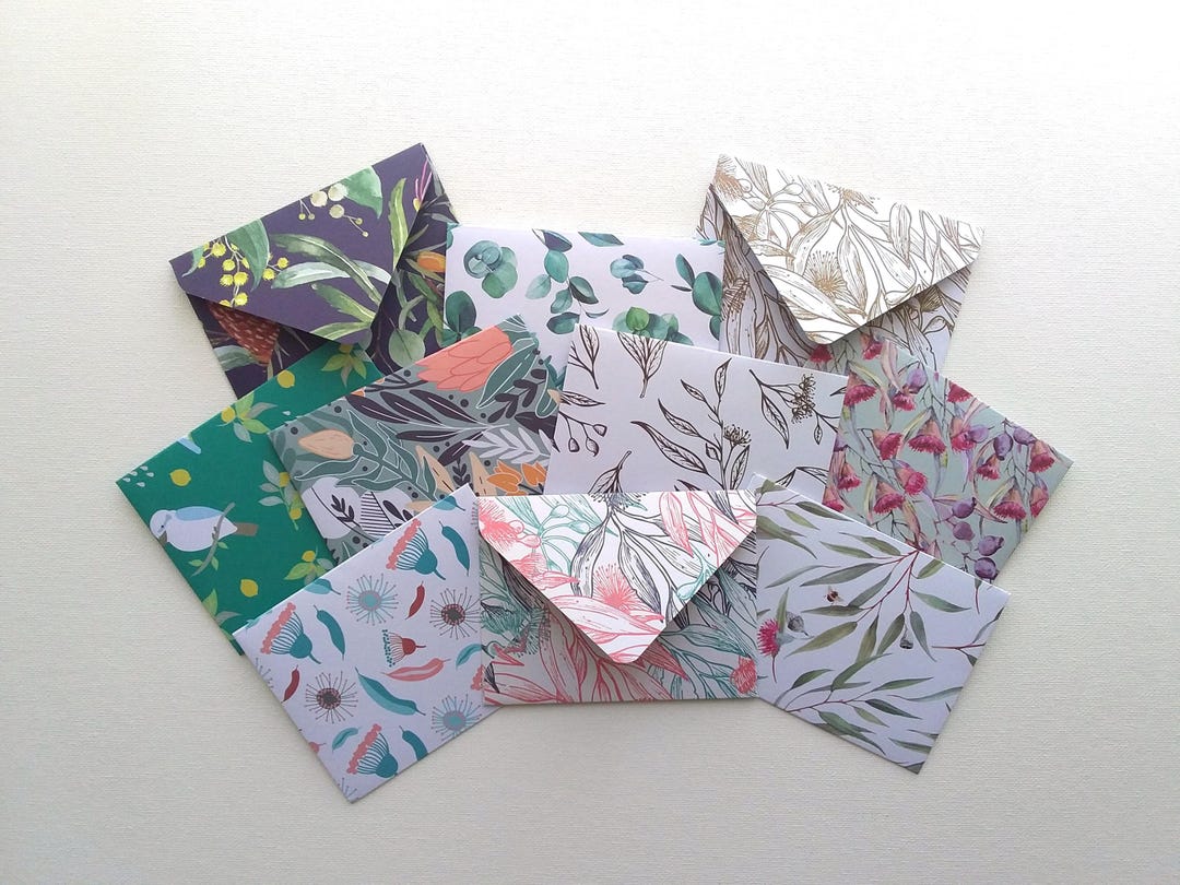 AUSSIE NATIVES Mini Envelopes - Set of 10 Handmade Mini Envelopes With ...