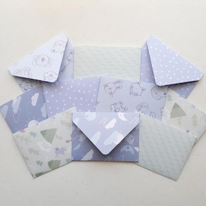 BABY BLUE Mini Envelopes - Set of 10 handmade mini envelopes with blank notecards - The Paper Stack