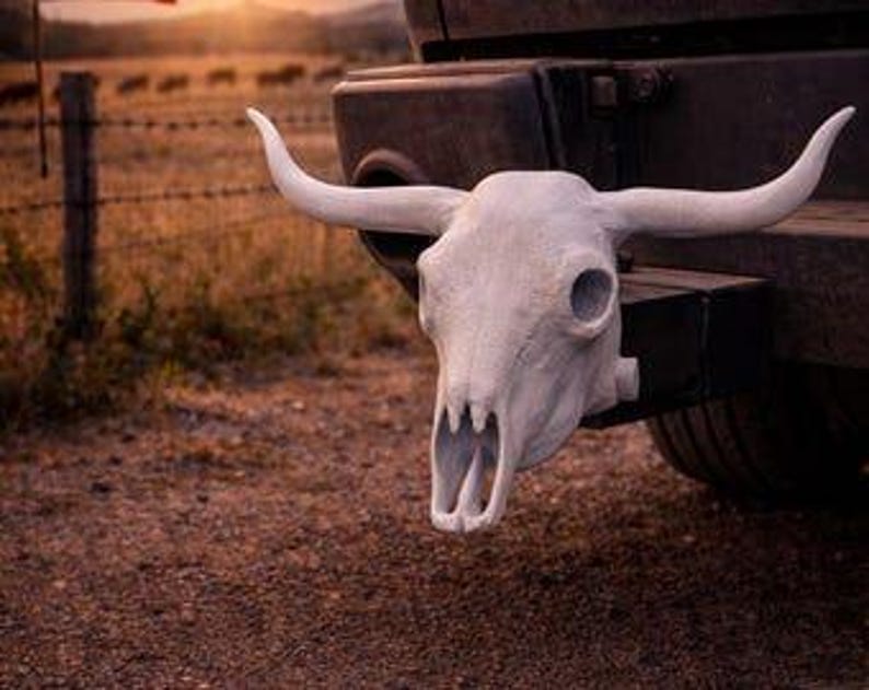Longhorn ram skull trailer hitch cover 50mm | 2 inch receiver plug | us cars & pop culture | 3d printed petg