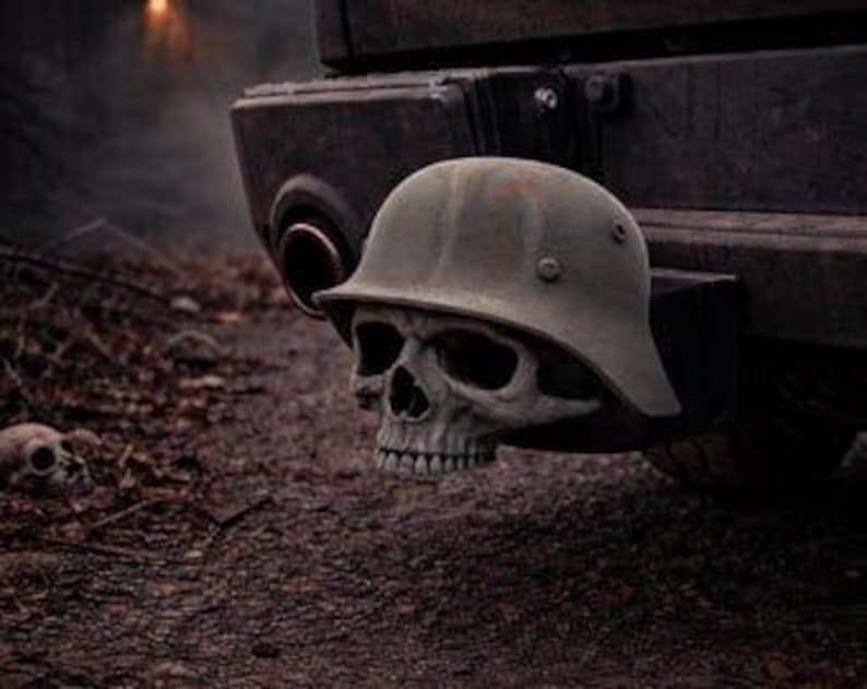 Steel warrior edition (wwii skull) trailer hitch cover 50mm | 2 inch receiver plug | skull & dark style | 3d printed petg