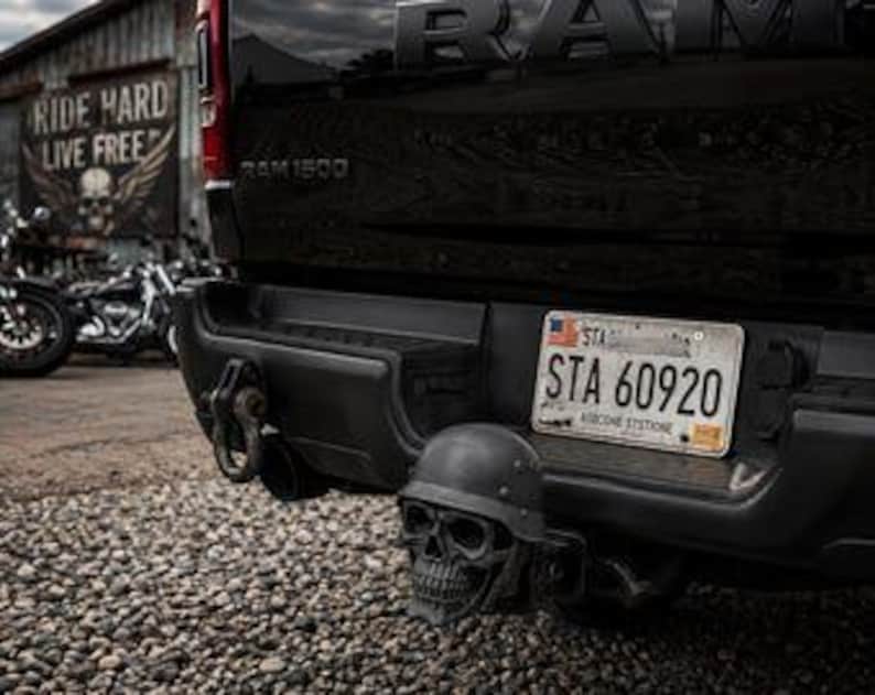 Biker skull trailer hitch cover 50mm | 2 inch receiver plug | skull & dark style | 3d printed petg