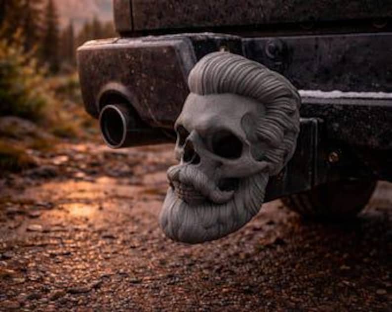 Barber skull trailer hitch cover 50mm | 2 inch receiver plug | skull & dark style | 3d printed petg