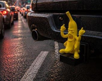Tapa de enganche de remolque divertida con diseño de hombre plátano, 50 mm / 2 pulgadas, conector receptor / divertida y humorística / impresa en 3D con PETG
