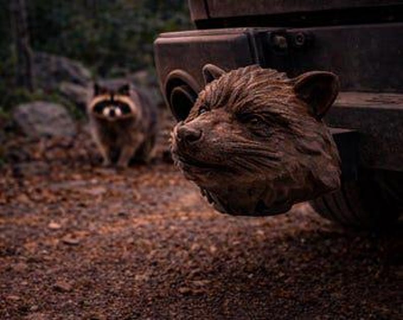Space raccoon inspired trailer hitch cover 50mm | 2 inch receiver plug | us cars & pop culture | 3d printed petg
