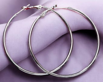 925 Sterling Silver Round Big Hoop Earrings - 50/60/70/80MM Wedding Fashion Jewelry for Women