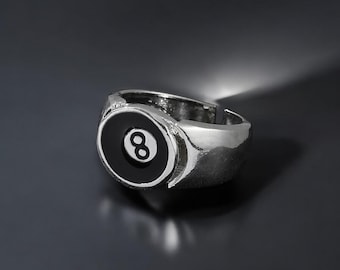 Punk Style Adjustable Black 8 Billiard Ring - Metal Alloy Hip Hop Jewelry for Women & Men