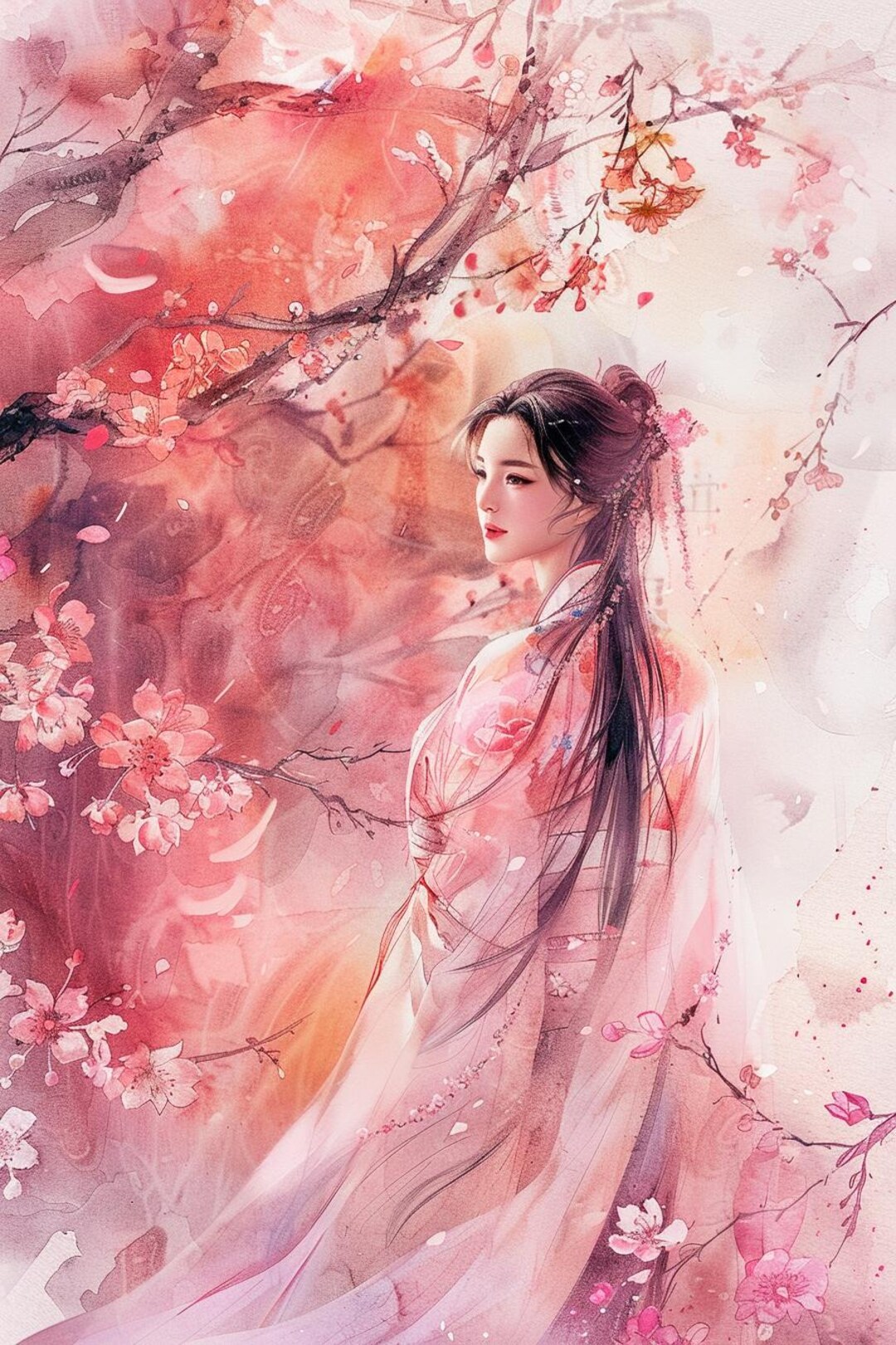 Asian Woman Cross Stitch Pattern, Chinese Hanfu Girl, Watercolor