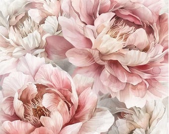 Pink Peony Flower Cross Stitch Pattern PDF, Watercolor Floral Mural Embroidery, Blush Peonies Garden Wall Art, Large Pastel Blossom Chart