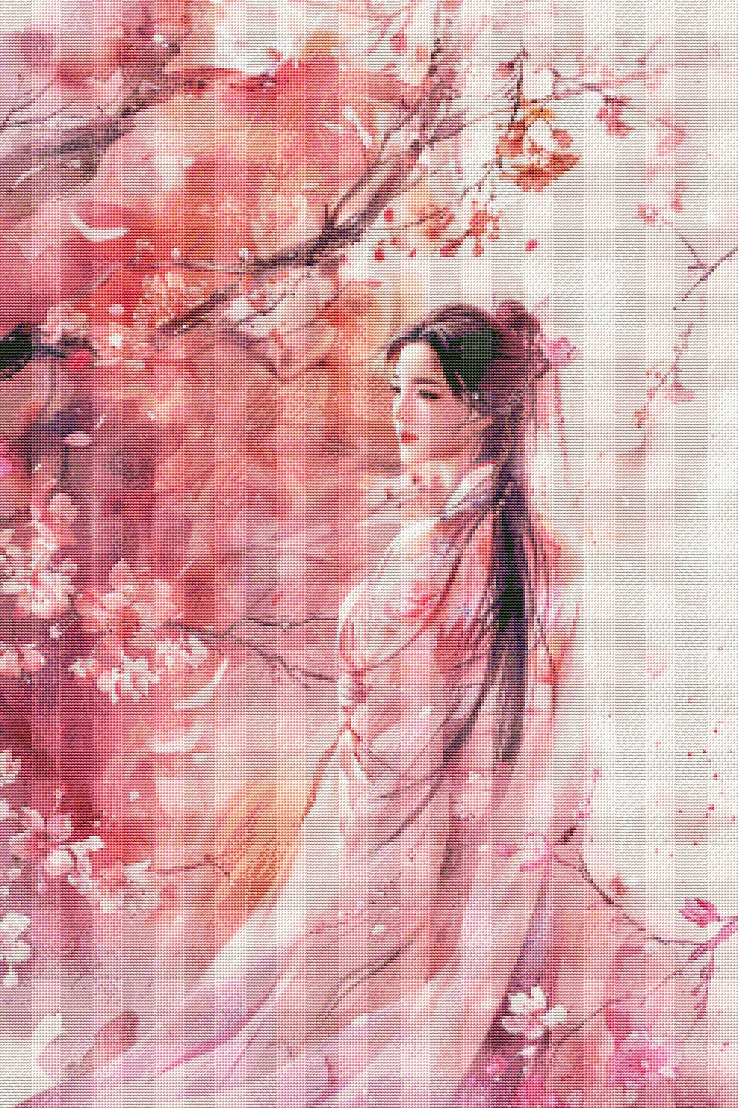 Asian Woman Cross Stitch Pattern, Chinese Hanfu Girl, Watercolor