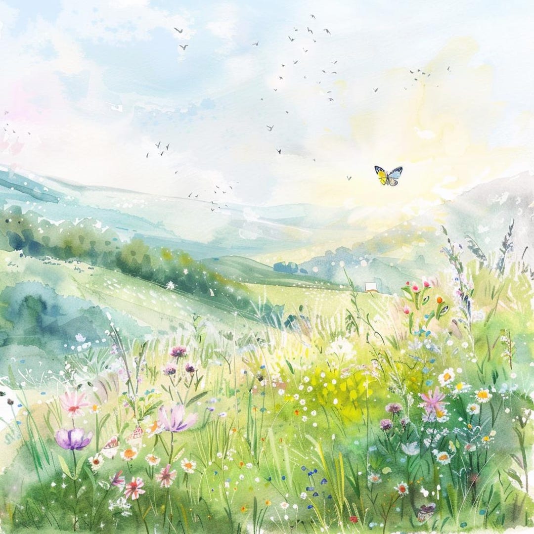 Wildflower Meadow Cross Stitch Pattern PDF, Watercolor Spring Landscape ...