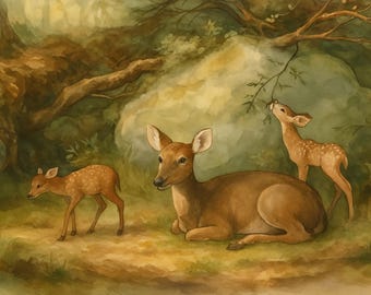 Deer Family Cross Stitch Pattern PDF | Woodland Animals Embroidery Design | Forest Fawn & Doe | Instant Digital Download